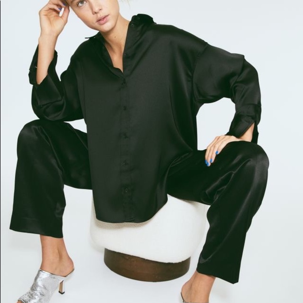 Black Silk Button Up